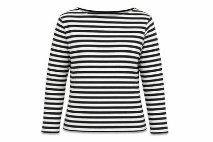 MNG Women's Black White Striped Long Sleeve Cotton T-Shirt XS