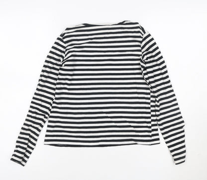 MNG Women's Black White Striped Long Sleeve Cotton T-Shirt XS