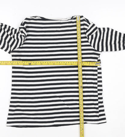 MNG Women's Black White Striped Long Sleeve Cotton T-Shirt XS