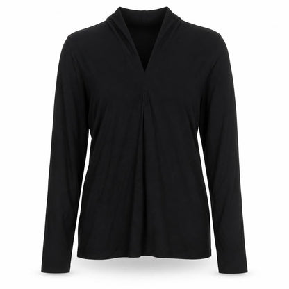 Talbots Women Black Long Sleeve V-Neck Rayon Stretch Blouse Medium