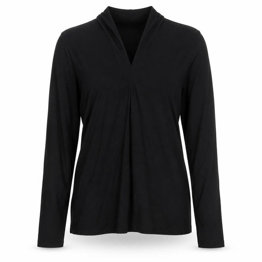 Talbots Women Black Long Sleeve V-Neck Rayon Stretch Blouse Medium