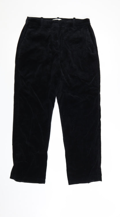 Marks and Spencer Women Black Size 12 Regular Cotton Straight Trousers