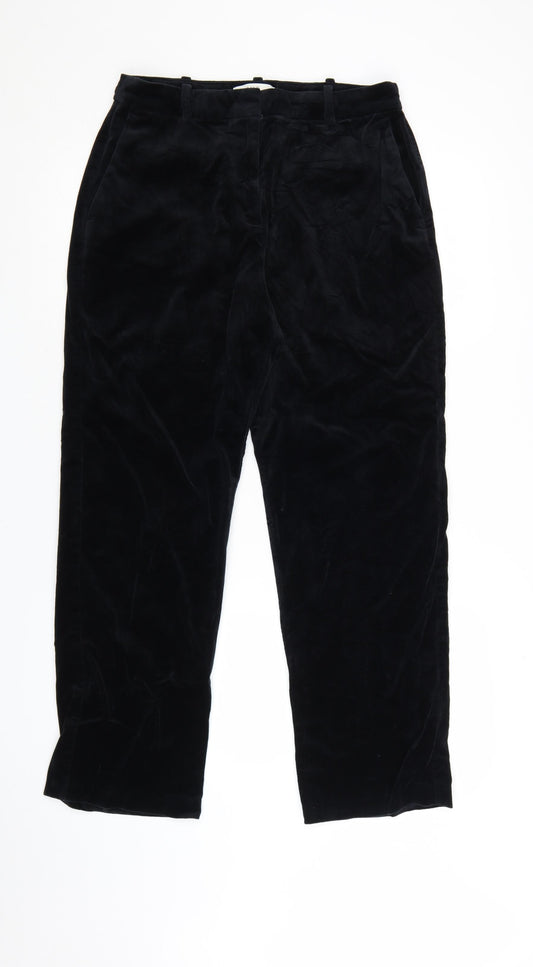 Marks and Spencer Women Black Size 12 Regular Cotton Straight Trousers