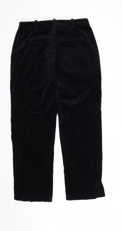 Marks and Spencer Women Black Size 12 Regular Cotton Straight Trousers