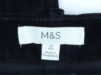 Marks and Spencer Women Black Size 12 Regular Cotton Straight Trousers