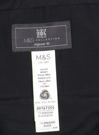 Marks and Spencer Men's Black Regular Fit Wool Blend Dress Pants 36W 29L