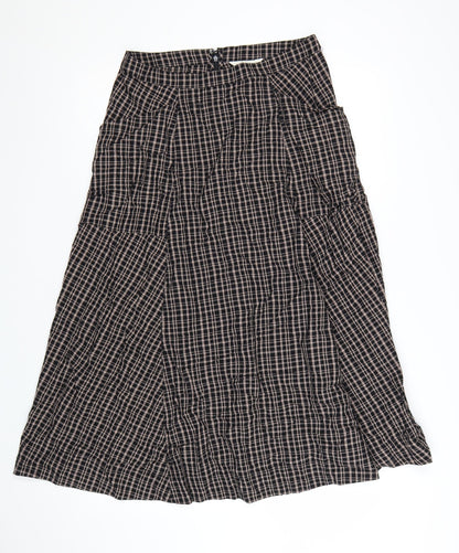 Marks and Spencer Womens Brown Check A-Line Midi Skirt Size 10