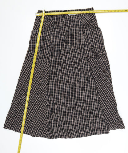 Marks and Spencer Womens Brown Check A-Line Midi Skirt Size 10