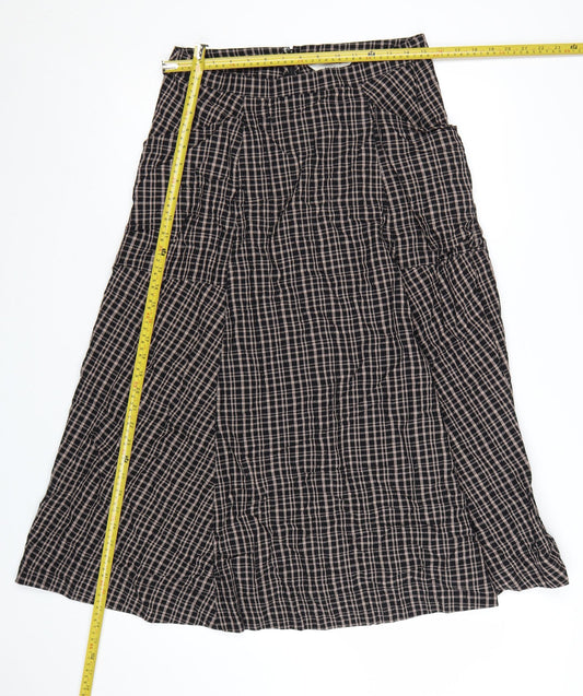 Marks and Spencer Womens Brown Check A-Line Midi Skirt Size 10