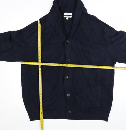 Marks and Spencer Men’s Blue 2XL Cotton Blend Collared Cardigan