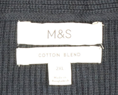 Marks and Spencer Men’s Blue 2XL Cotton Blend Collared Cardigan
