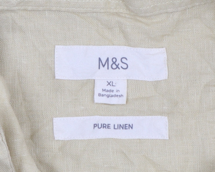 Marks and Spencer Men's Beige Pure Linen XL Long Sleeve Casual Shirt