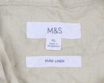 Marks and Spencer Men's Beige Pure Linen XL Long Sleeve Casual Shirt