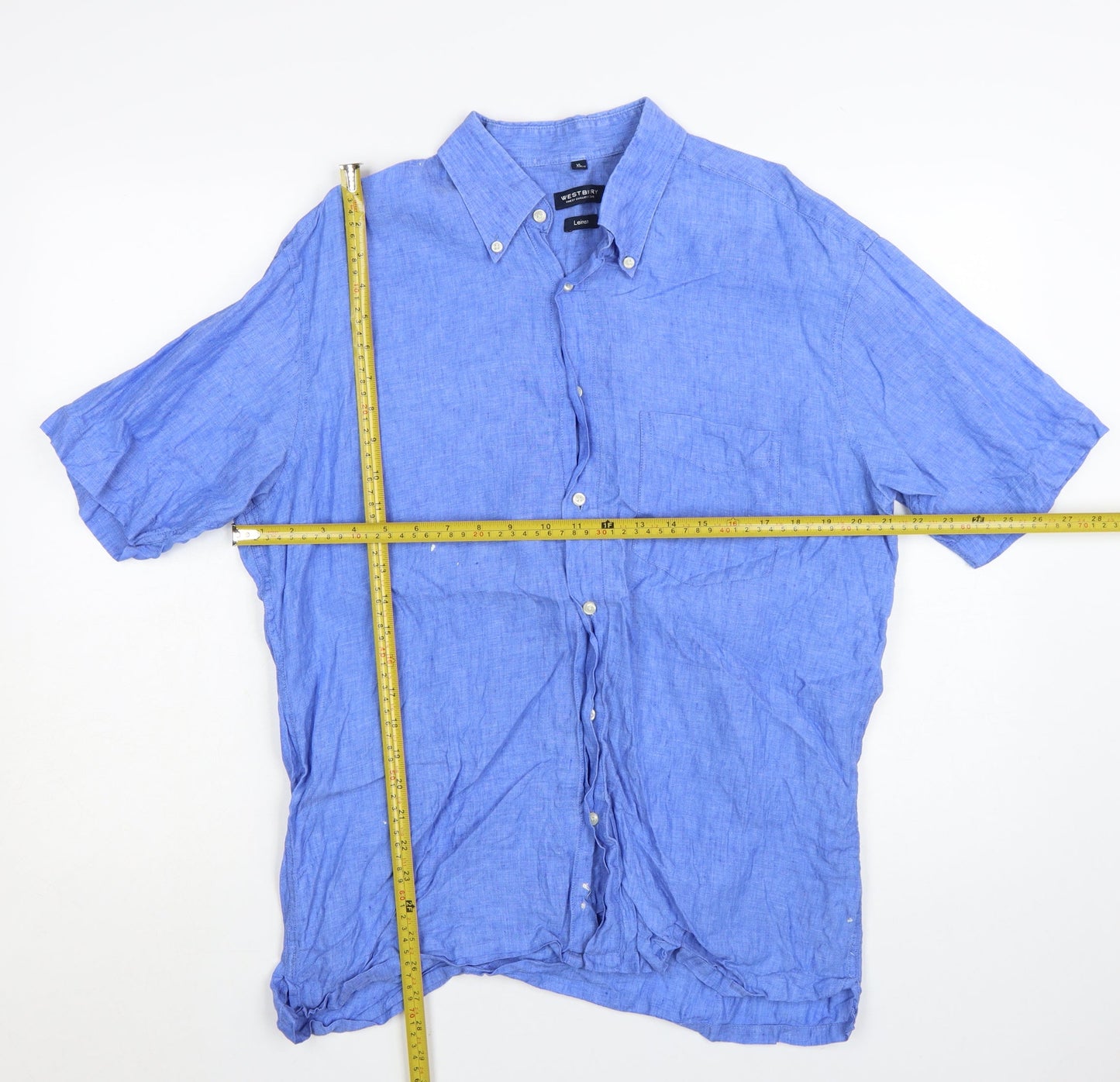 Westbury Men's Blue Linen Short Sleeve Button-Up Shirt XL