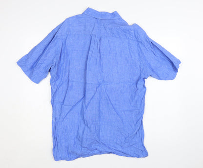 Westbury Men's Blue Linen Short Sleeve Button-Up Shirt XL