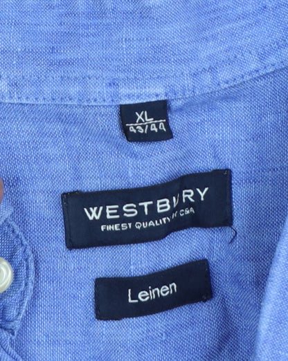 Westbury Men's Blue Linen Short Sleeve Button-Up Shirt XL