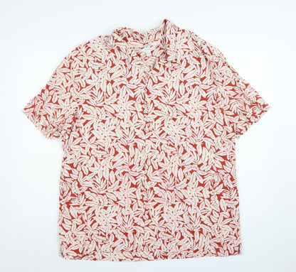 Marks and Spencer Men's Red Floral Linen Blend Short Sleeve Shirt XL