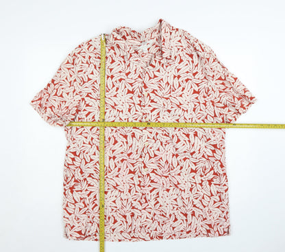 Marks and Spencer Men's Red Floral Linen Blend Short Sleeve Shirt XL