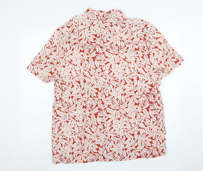 Marks and Spencer Men's Red Floral Linen Blend Short Sleeve Shirt XL