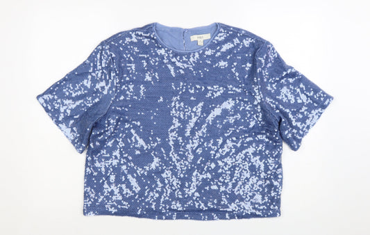 Marks and Spencer Women's Blue Sequin Cropped T-Shirt Size 14
