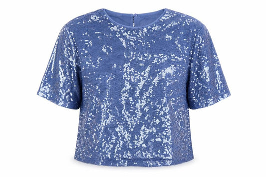 Marks & Spencer Women's Blue Sequin Cropped T-Shirt Size 14