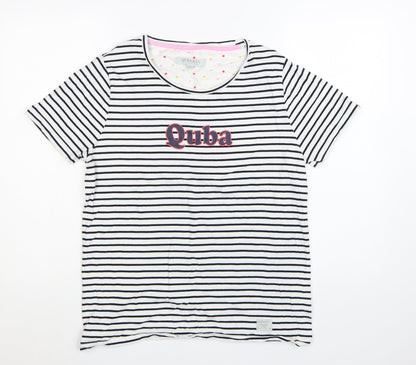 Quba & Co. Womens White Striped Nautical Cotton T-Shirt Size 16