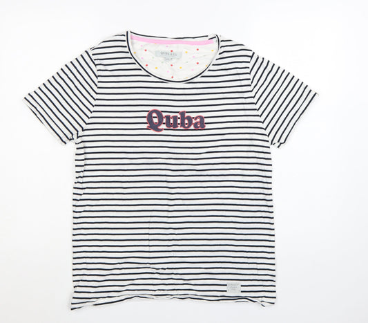 Quba & Co. Womens White Striped Nautical Cotton T-Shirt Size 16