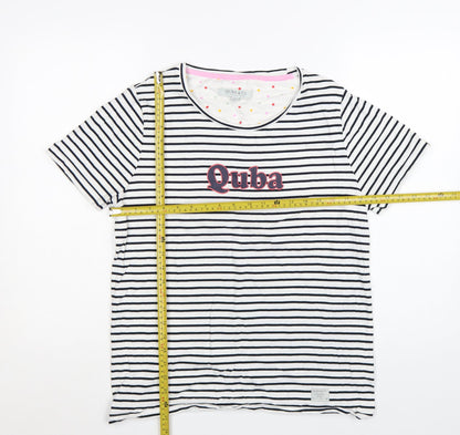 Quba & Co. Womens White Striped Nautical Cotton T-Shirt Size 16