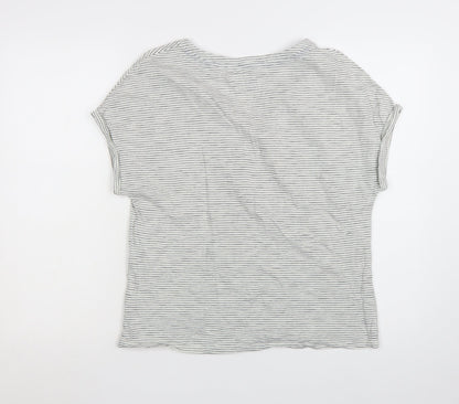 Boden Women's Grey Striped Short Sleeve Cotton T-Shirt Medium
