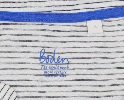 Boden Women's Grey Striped Short Sleeve Cotton T-Shirt Medium