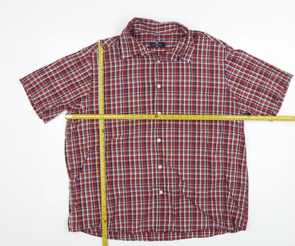 Marks and Spencer Men's Red Check Cotton Blend Short Sleeve Shirt XL