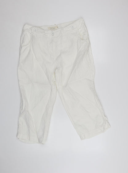 Seasalt Cornwall Women’s White Linen Cropped Trousers Size 12 Summer Casual