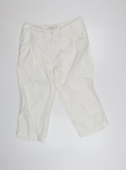 Seasalt Cornwall Women’s White Linen Cropped Trousers Size 12 Summer Casual