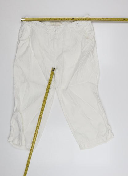 Seasalt Cornwall Women’s White Linen Cropped Trousers Size 12 Summer Casual
