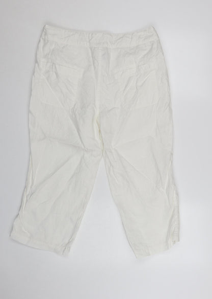 Seasalt Cornwall Women’s White Linen Cropped Trousers Size 12 Summer Casual
