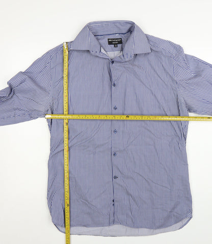 Marks and Spencer Autograph Blue Striped Non-Iron Cotton Shirt 16.5in Men's Regular Fit