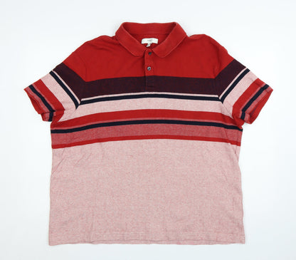 Marks and Spencer Men's Red Striped 2XL Cotton Polo Shirt