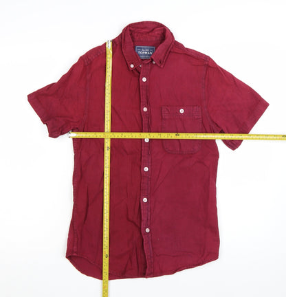 Topman Men's Red Short Sleeve Classic Fit Cotton Button-Up Shirt S