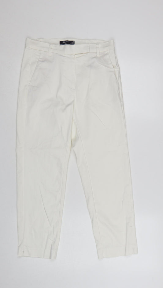 Marks and Spencer The Mia Slim White Cotton Blend Women's Trousers Size 8 Short