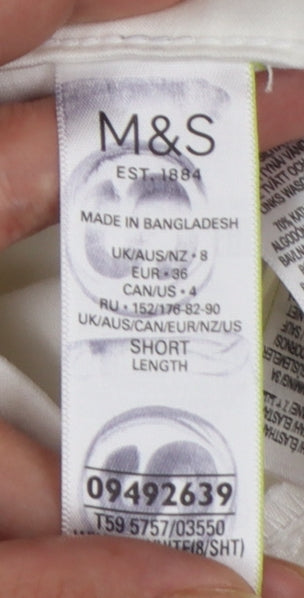 Marks and Spencer The Mia Slim White Cotton Blend Women's Trousers Size 8 Short