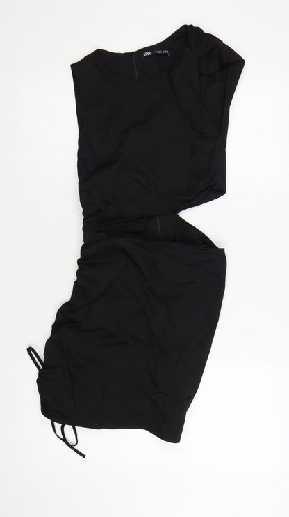 Zara Women Black Sleeveless Cut Out Bodycon Mini Dress S