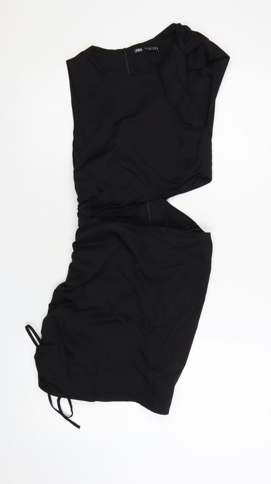 Zara Women Black Sleeveless Cut Out Bodycon Mini Dress S