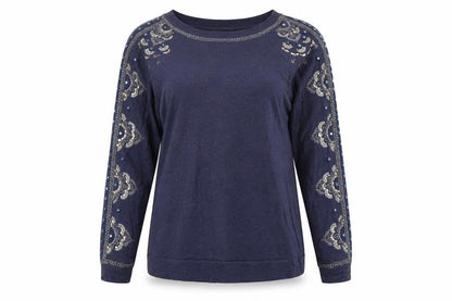 Monsoon Women Blue Embellished Long Sleeve T-Shirt Size S