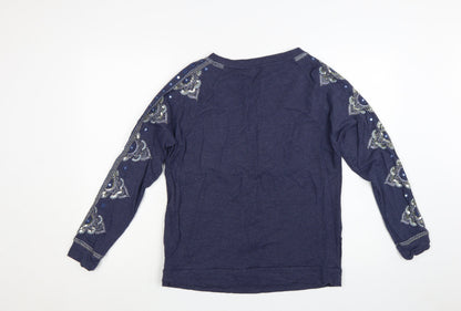 Monsoon Women Blue Embellished Long Sleeve T-Shirt Size S