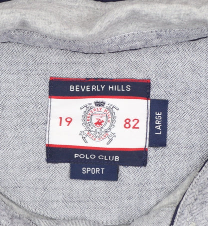 Beverly Hills Polo Club Men's Grey Navy Long Sleeve Polo Shirt Size L
