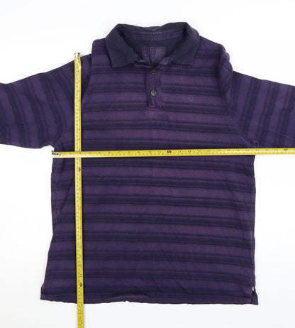 Marks and Spencer Men's Purple Striped Long Sleeve Polo Shirt Size L