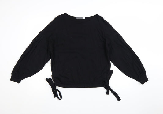 Mint Velvet Womens Black Long Sleeve Tie Hem Blouse Size M
