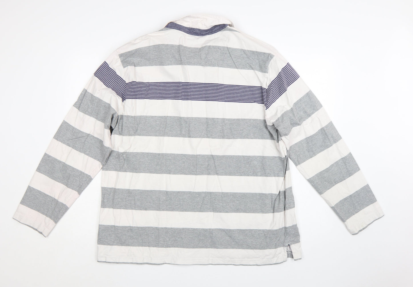 Marks and Spencer Blue Harbour Men's Grey Stripe Long Sleeve Polo 2XL