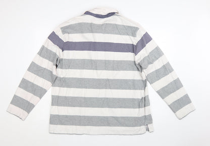 Marks and Spencer Blue Harbour Men's Grey Stripe Long Sleeve Polo 2XL