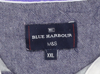Marks and Spencer Blue Harbour Men's Grey Stripe Long Sleeve Polo 2XL